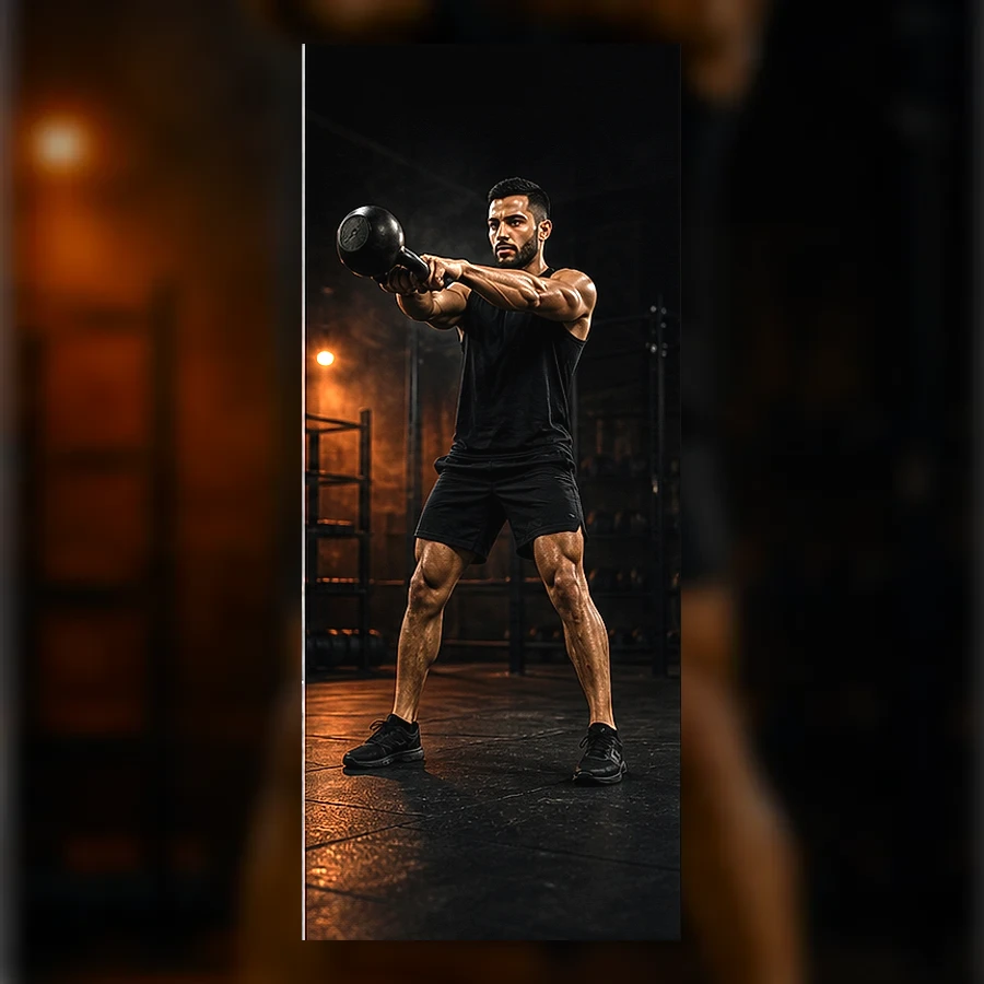 Athlete performing kettlebell swing